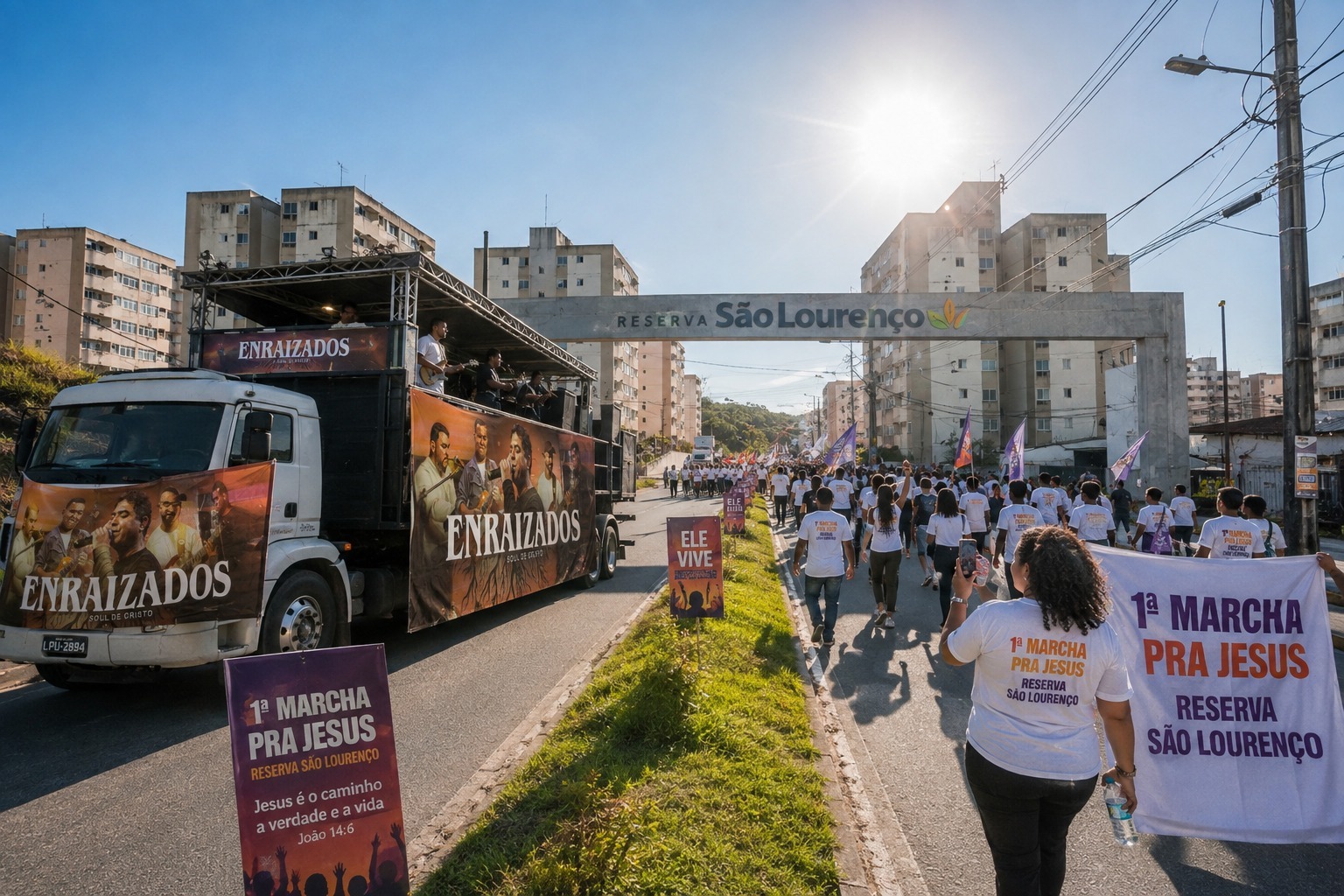 Multidão em celebração e louvor durante a Louva Reserva